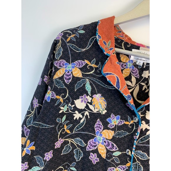 Johnny Was JADE Cruz Lounge Top Floral Silk Button Blouse Long Sleeve L13819 XL - Picture 2 of 13